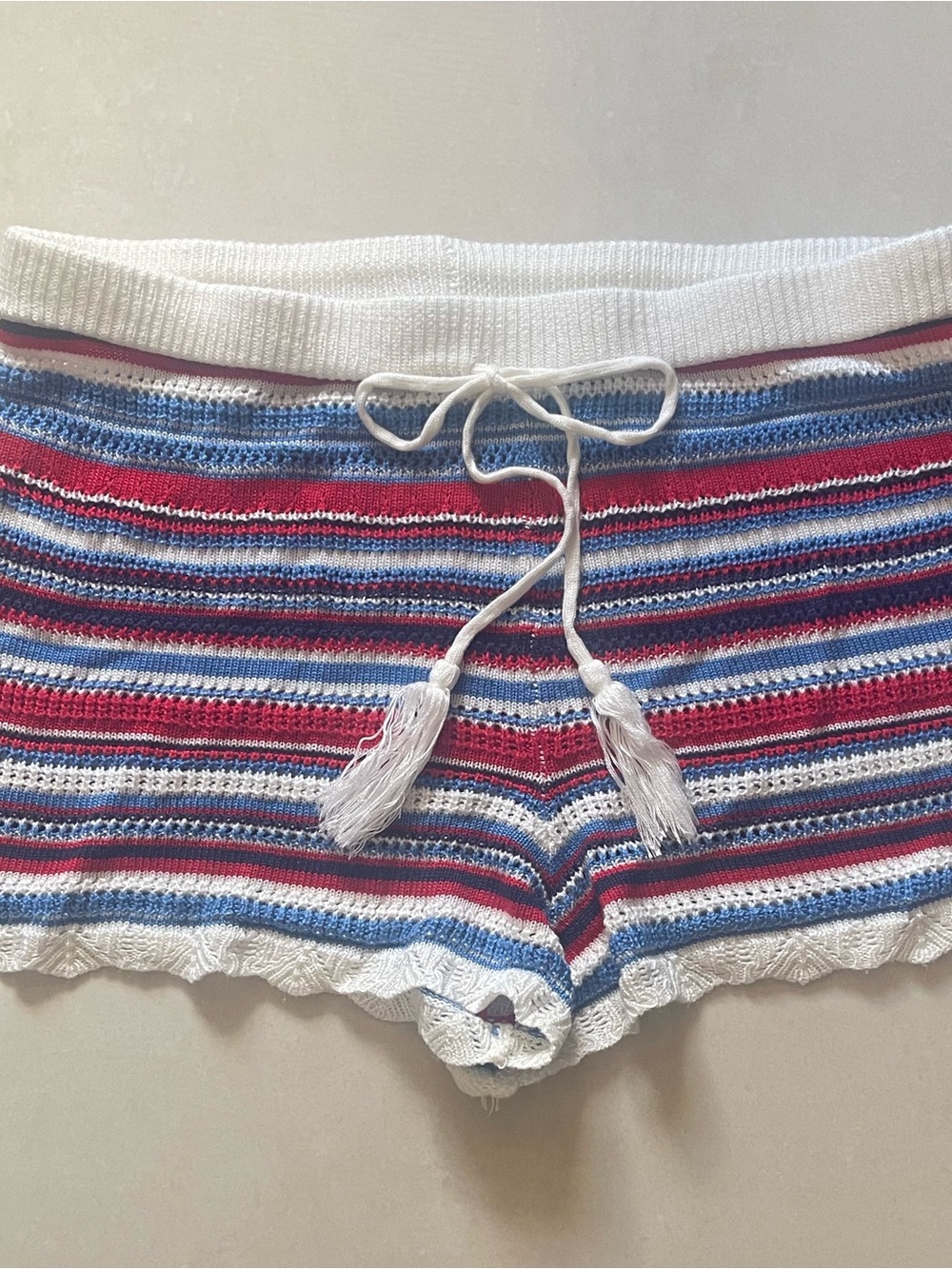 No Boundaries Striped Knit Lounge Shorts — White, Red & Blue size XL